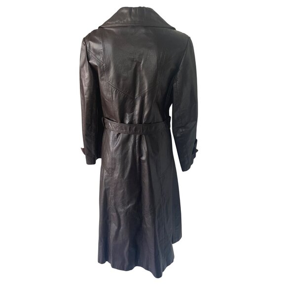 Imperial Vintage Womens Trench Coat Size 10 Brown Glossy Leather Belted - Picture 13 of 13